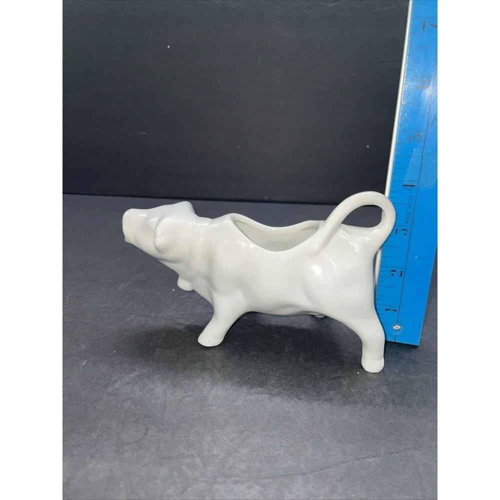 White Cow With Bell Creamer Ceramic Vintage Farmhouse Country Decor EUC